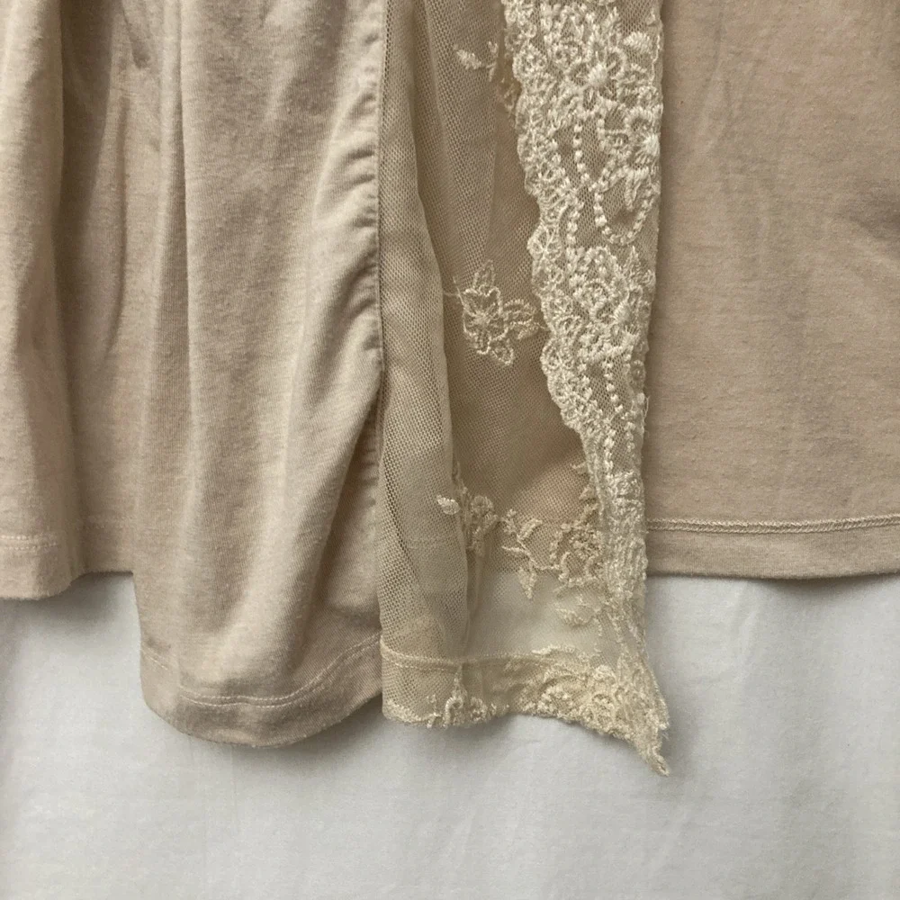 Krazy Kat Women's Beige Lace Trimmed Open‎ Front Cardigan - SZ L
